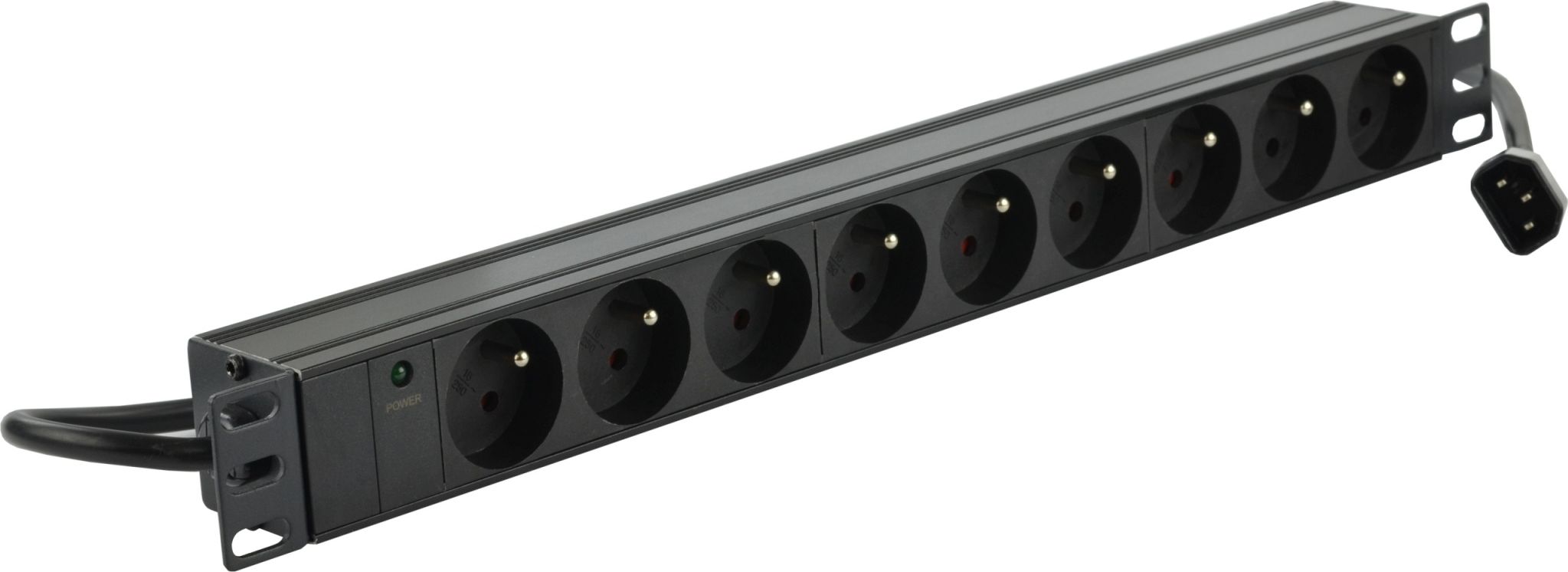 Alantec Listwa zasilająca 19" 230V - 9 gniazd (typu E - CEE 7/5), z diodą LED, kabel 1,8m C14 (PZ09U)