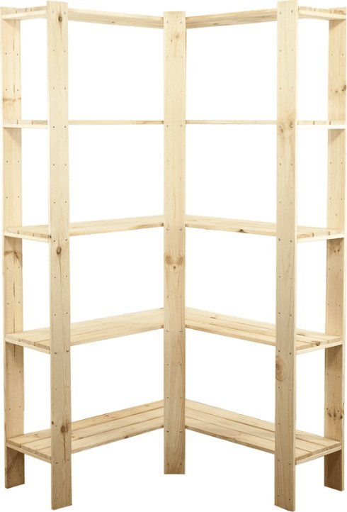 Wamar-Sosenka MAXI Regał Narożny Drewniany 166,4x85x30 cm 5 Półek ażurowych Surowy Drewno sosnowe Naturalny MAXI-4ZA+ / Wamar-Sosenka