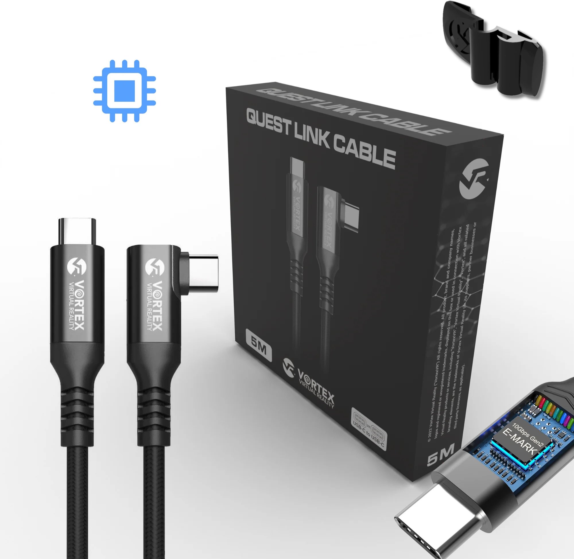 VortexVR Kabel 5m USB-C (Fast charging) + Element mocujący | META QUEST LINK
