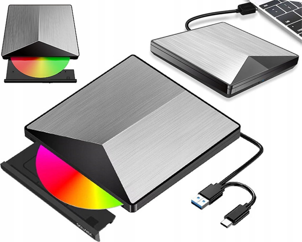Odtwarzacz DVD Zenwire Zewnętrzny Napęd Przenośny ODTWARZACZ PŁYT DVD CD RW 2w1 USB 3.0 oraz USB-C 3.1 do laptopa i komputera NAGRYWARKA ALUMINIOWY
