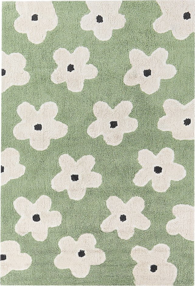 Beliani Dywan dziecięcy bawełniany w kwiaty 140 x 200 cm zielony MOKHVA