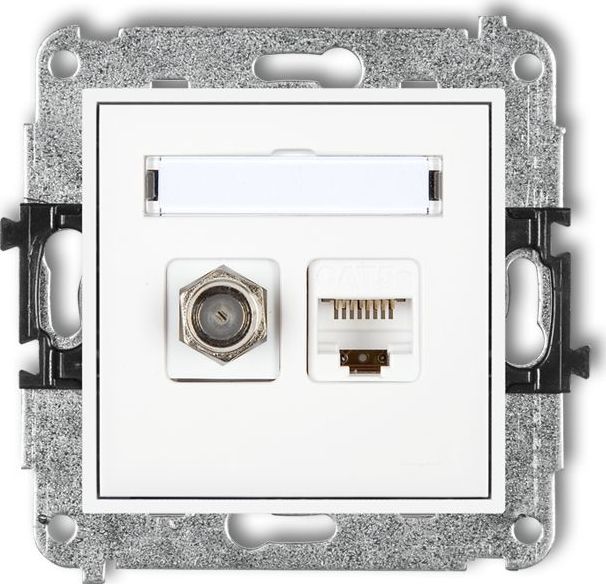 Karlik MINI Gniazdo antenowe typu F (SAT) + gniazda komputerowe 1xRJ45, kat. 5e, biały MGFK