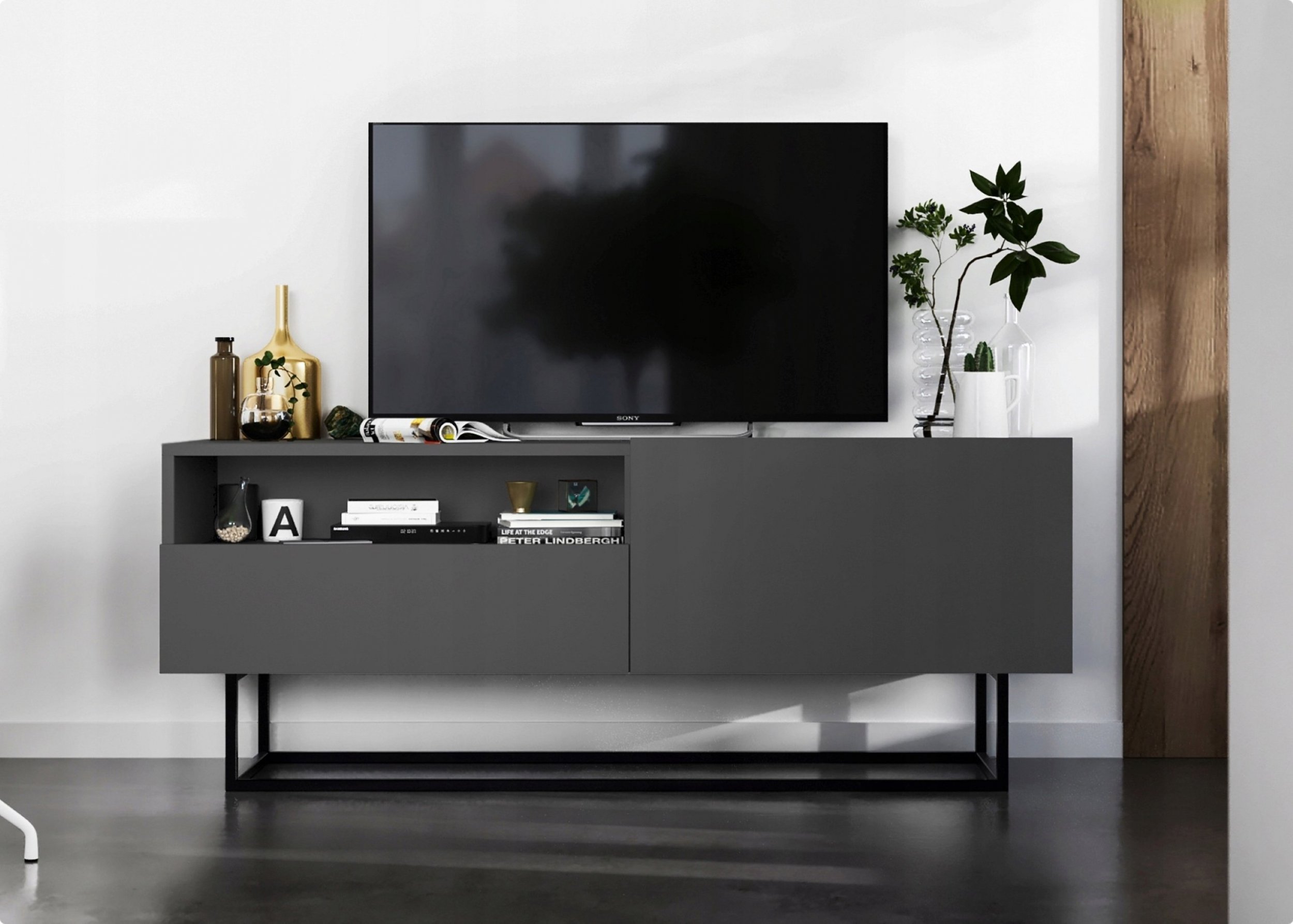 Meble Lindner Szafka RTV Loft komoda RTV grafit MAT 120cm stelaż