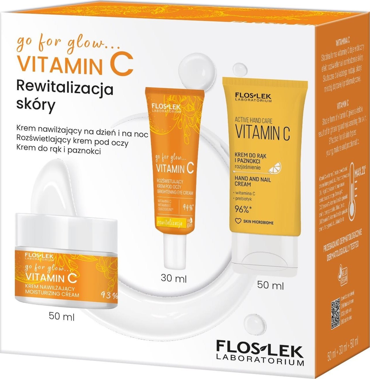 Floslek FLOSLEK Zestaw prezentowy Vitamin C (krem nawilżający 50ml+krem pod oczy 30ml+krem do rąk 50ml)+