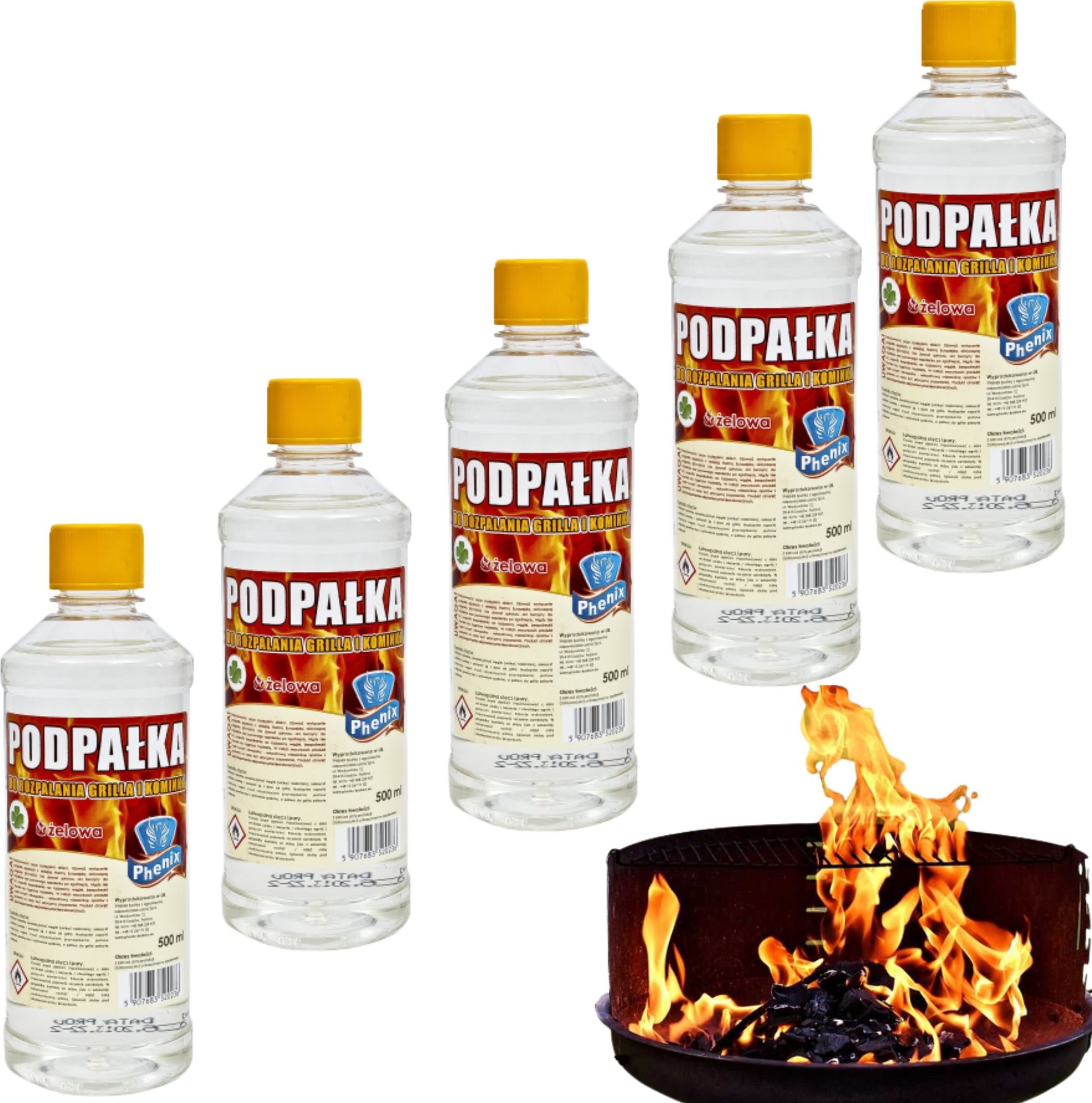 Feniks 5x Podpałka żelowa do rozpalania grilla i kominków 0,5L