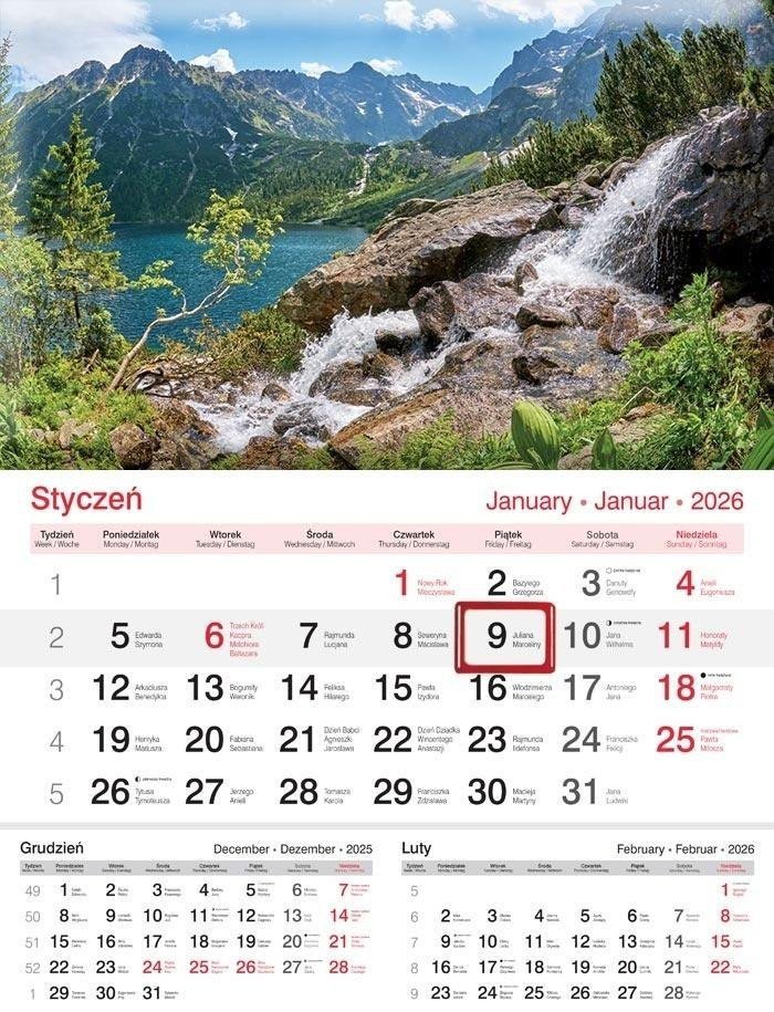 Kalendarz 2026 ścienny jednodzielny Jezioro