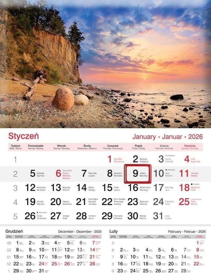 Kalendarz 2026 ścienny jednodzielny Plaża