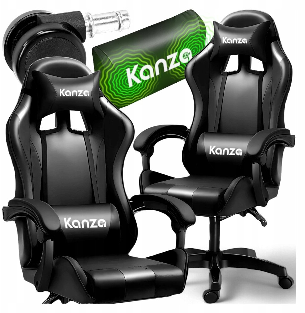 FOTEL GAMINGOWY BIUROWY OBROTOWY CZARNY KANZA