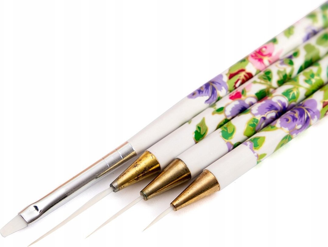 Cosmetics Zone Pędzelki do zdobień - zestaw 4szt. (w kwiaty)