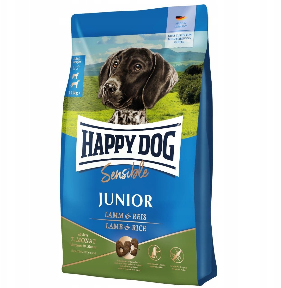 Happy Dog Sensible Junior, sucha karma, dla szczeniąt, 7-18 miesięcy, jagnięcina/ryż, 1 kg
