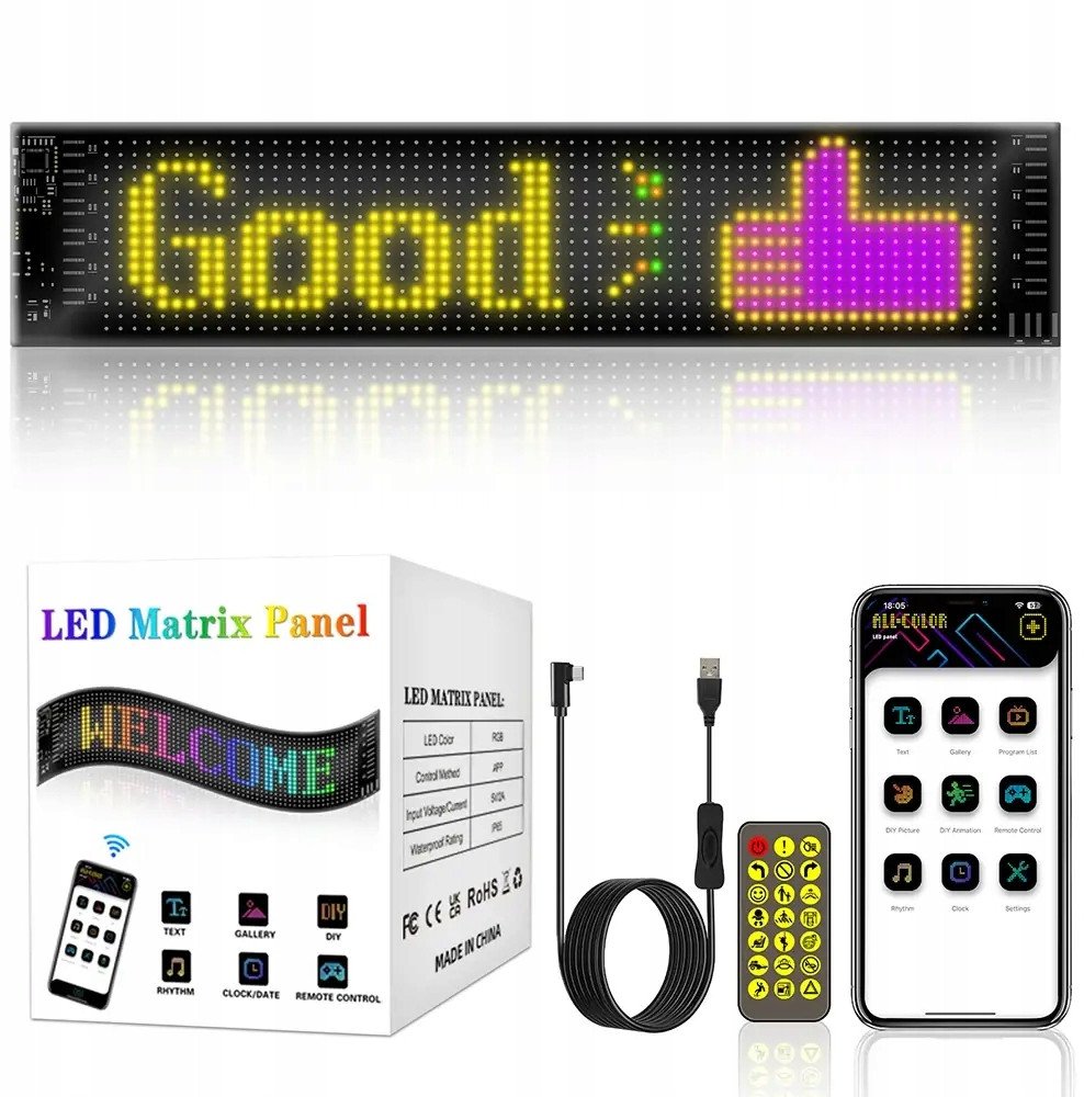 WYŚWIETLACZ Led FULL COLOR do AUTA WITRYNĘ USB Bluetooth TWÓJ PROJEKT Appka