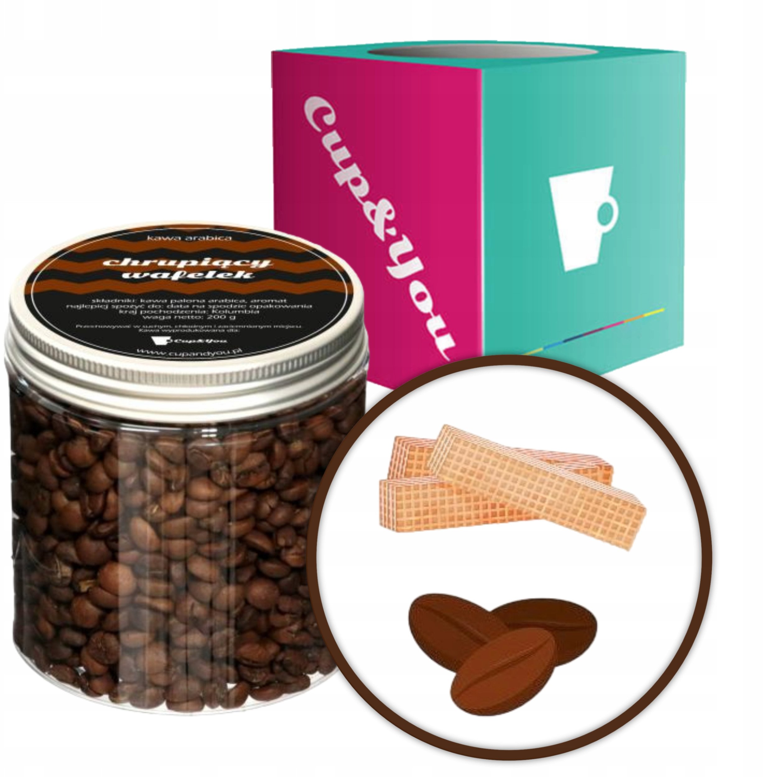 Kawa aromatyzowana ziarnista smak CHRUPIĄCY WAFELEK ARABICA Cup&You 200g na prezent upominek dla kobiety mężczyzny faceta mamy taty żony męża