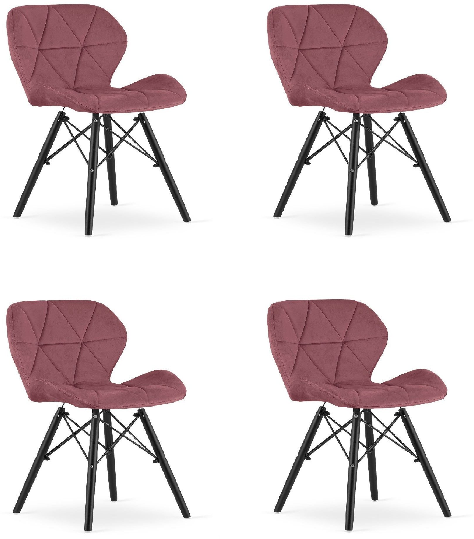 Krzesło tapicerowane ciemnoróżowe LAGO welur czarne nogi do jadalni x4