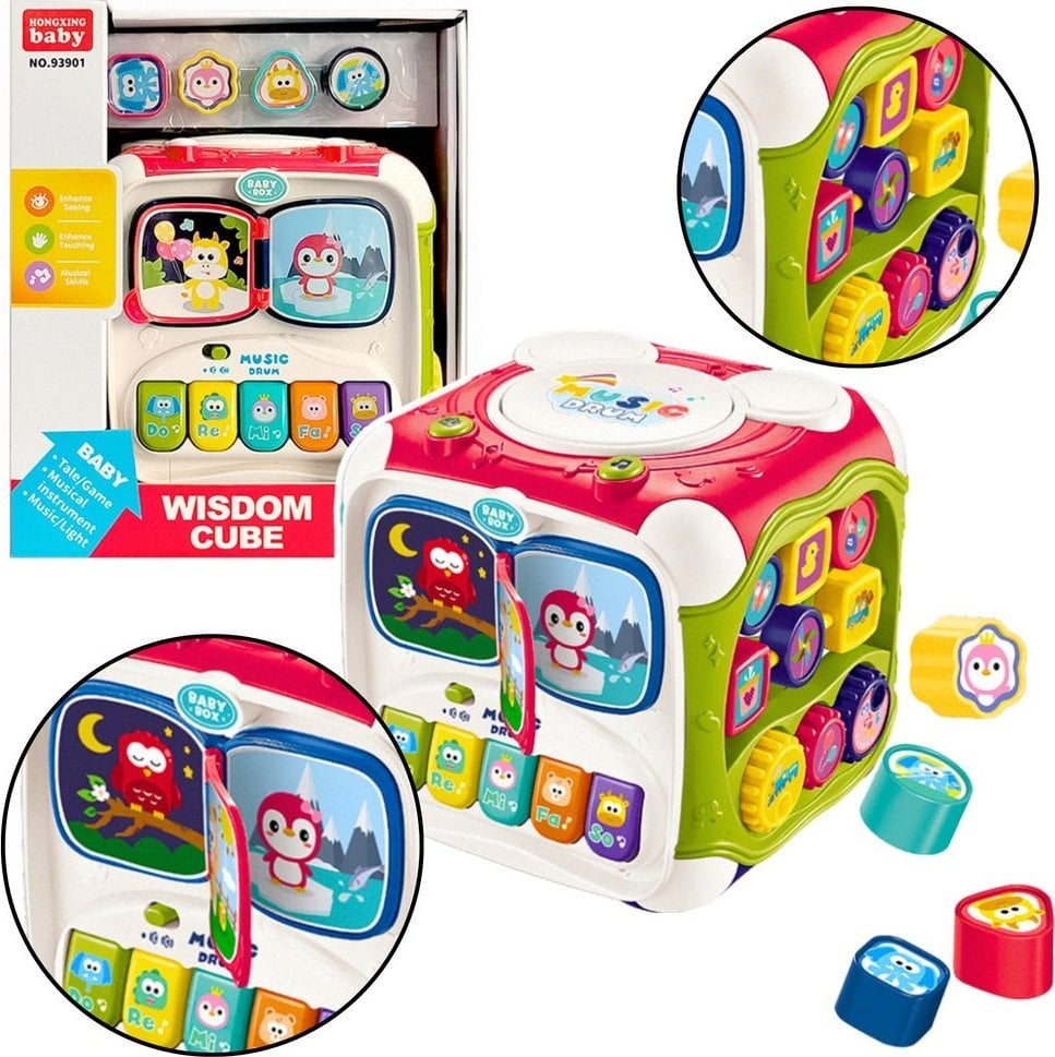 LeanToys Duża Kostka Edukacyjna Wielofunkcyjna Pianinko Sorter Bębenek