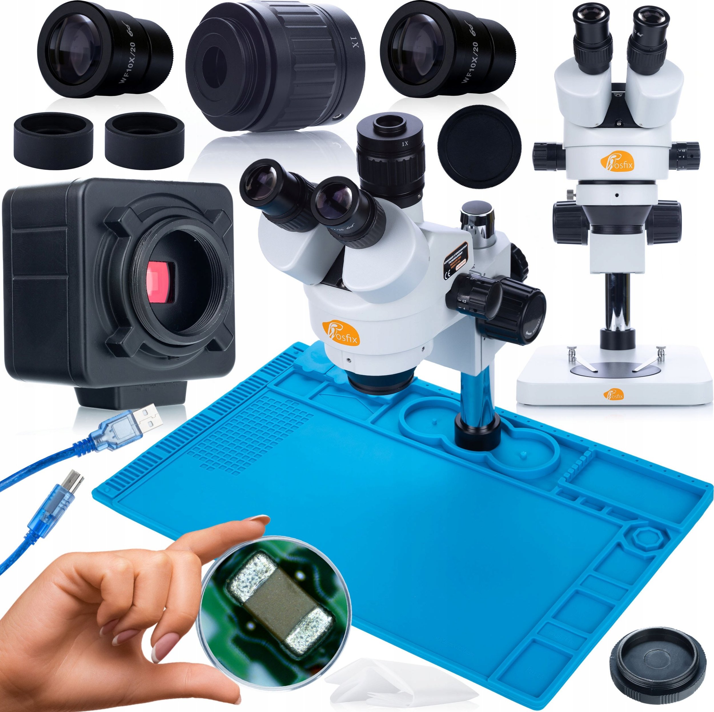 Rosfix ZESTAW MIKROSKOP TRINOKULAROWY STEREOSKOPOWY MERCURY KAMERA DUŻA PODSTAWA