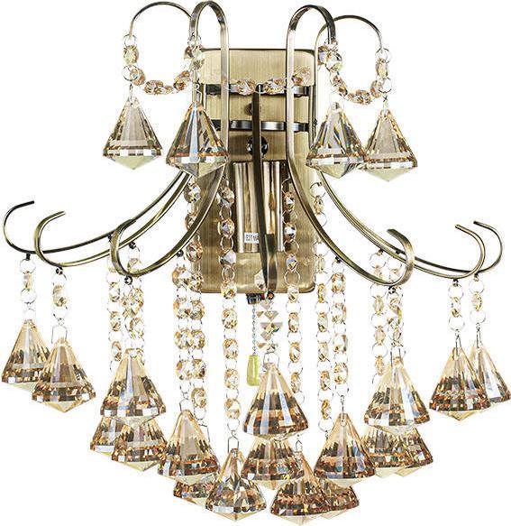 Lampa wisząca Mdeco Ścienna LAMPA kinkiet ELM6248/1 21QG MDECO kryształowa OPRAWA glamour szklana crystals mosiądz bursztynowa