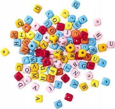 DP Craft DREWNIANE KORALIKI KOLOROWE, LITERY, 100 SZT.