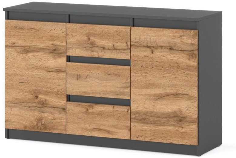 Komoda Nowoczesna Loft 120cm Szafka Agnes 3 Szuflady Salon Szara Wotan