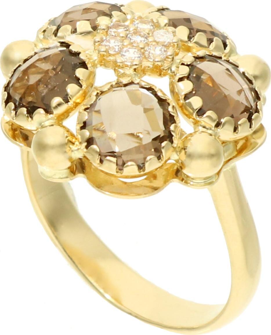 Rosanto Złoty pierścionek z kwarcem dymnym i cyrkoniami roz 15 585 14k
