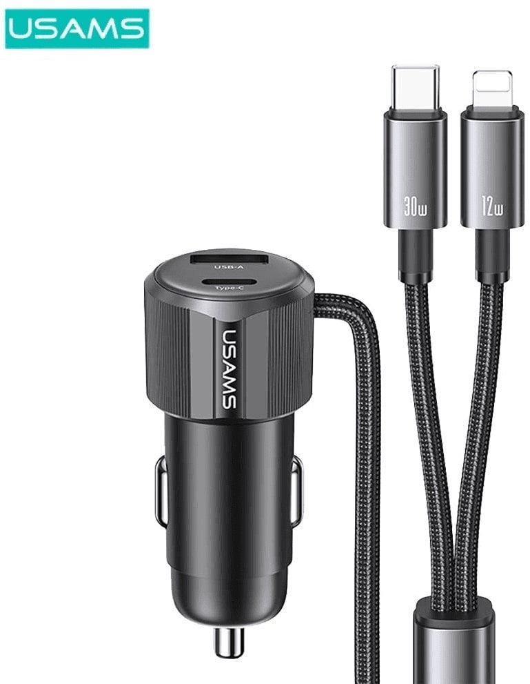 Ładowarka Usams Ładowarka samochodowa USAMS YT Series CC287 66W 1xUSB-A 1xUSB-C + kabel 2w1 USB-C/Lightning matowy