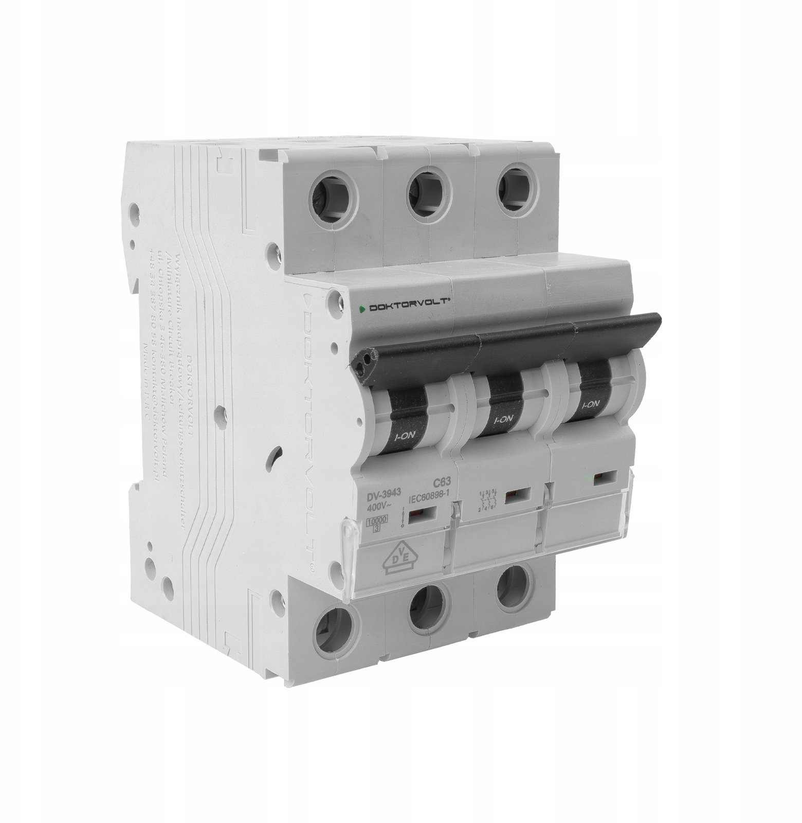 Doktorvolt Wyłącznik nadprądowy S bezpiecznik 3-fazowy C63 (C 63A) 3-biegunowy 3P (400V AC) 3-modułowy 10kA VDE