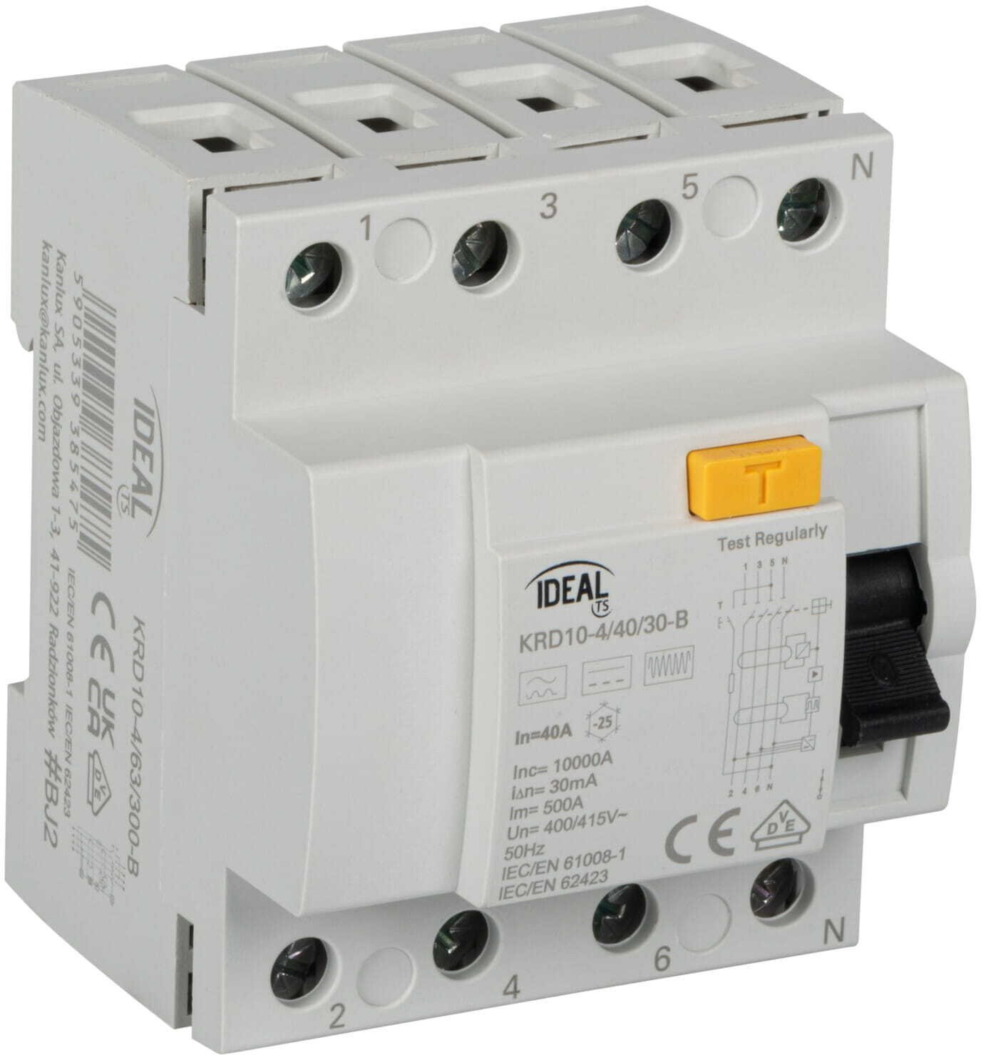 Wyłącznik różnicowoprądowy 4P 40A 0,03A typ B KRD10-4/40/30-B VDE 38540