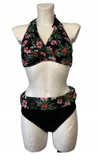 Strój kąpielowy plus size kwiaty czarny push up modny dwuczęściowy XL