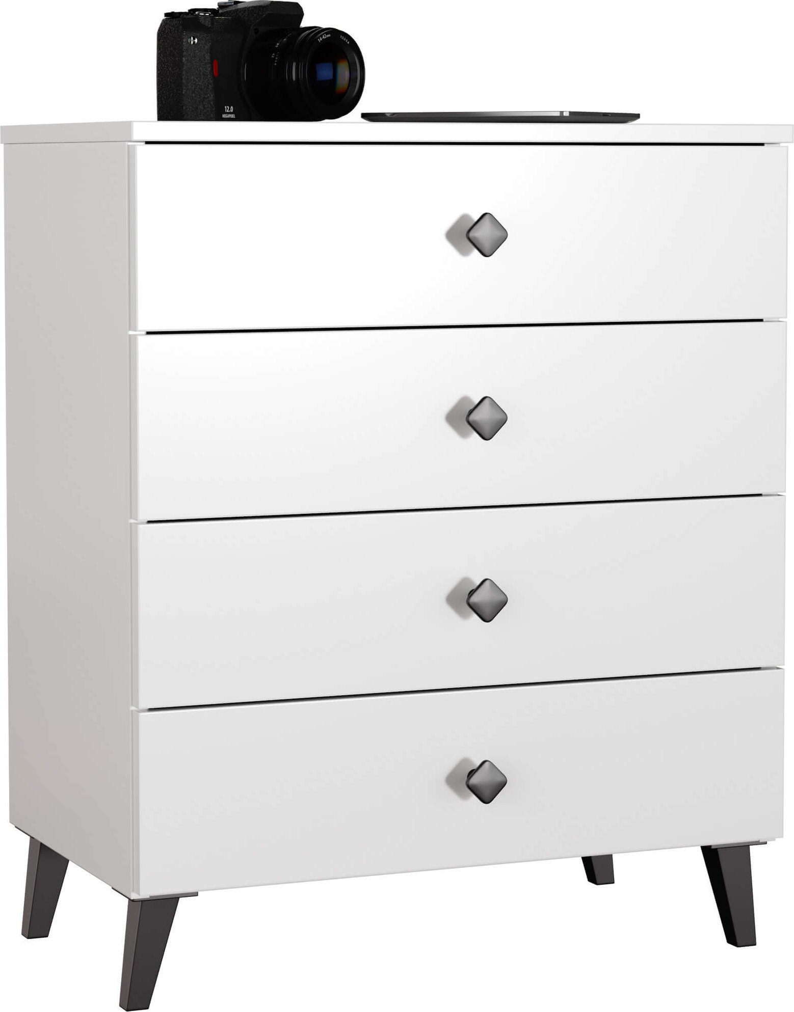 Fabryka Mebli Akord Komoda do salonu MOBI 60 cm 4 szuflady szafka glamour - biała czarna