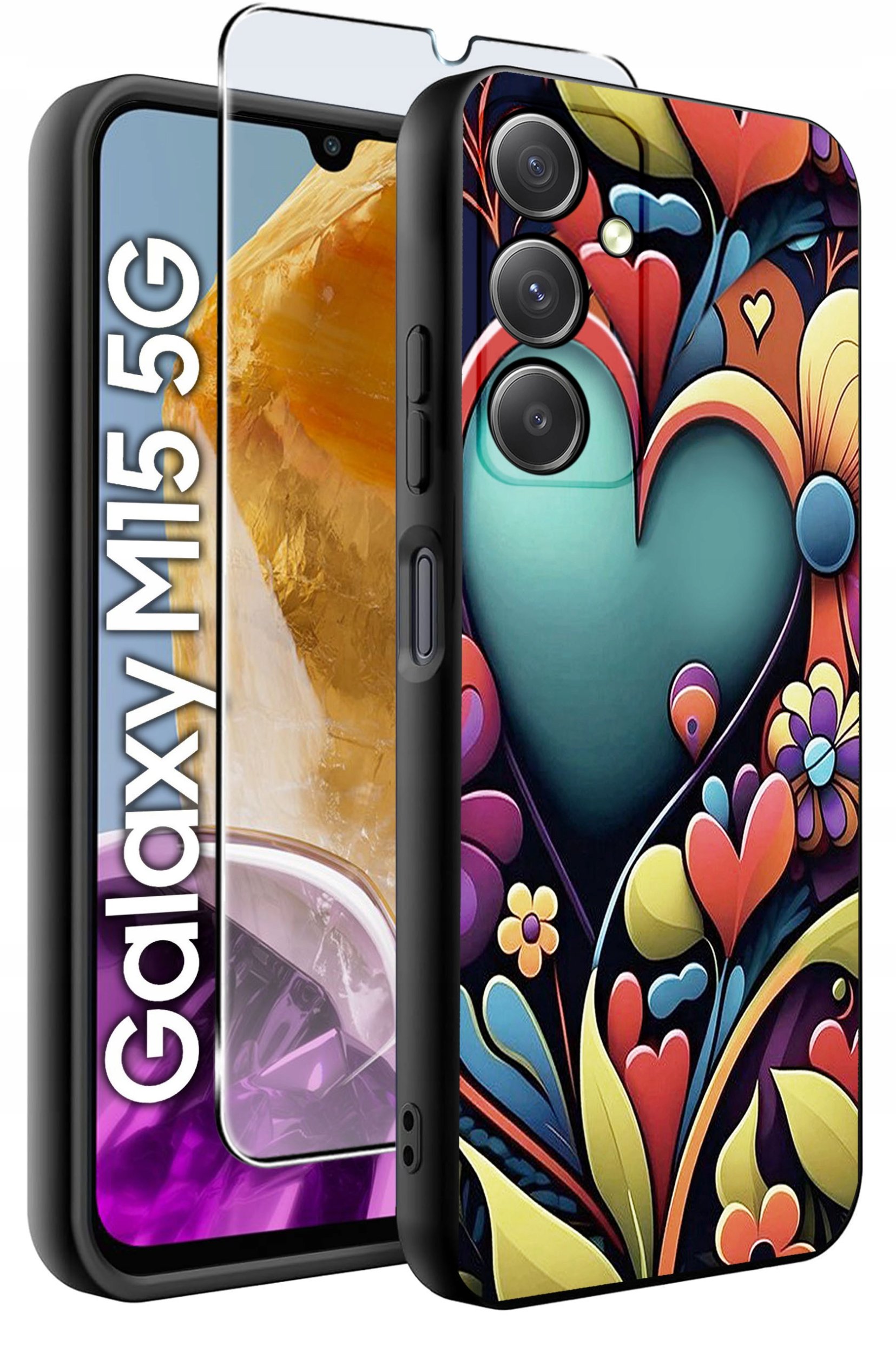 ETUI do Samsung M15 5G WZORY | SILIKONOWE MATT CASE + SZKŁO HARTOWANE 9H