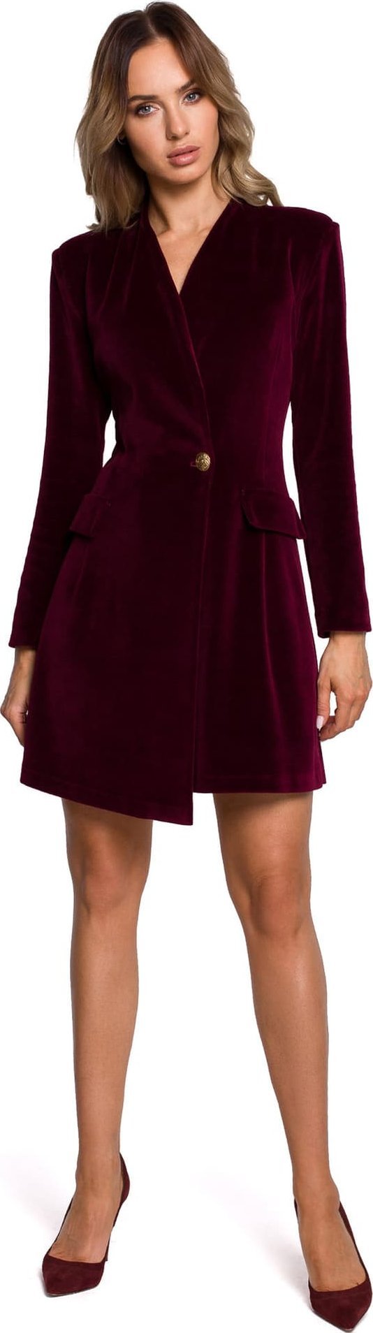 MOE M562 Welurowa Sukienka Żakietowa - bordowa (kolor Bordowy, rozmiar XL)