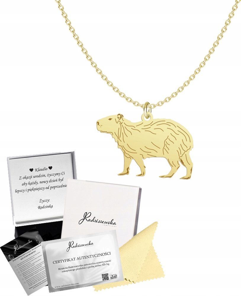 Radziszewska Jewellery Złoty Naszyjnik KAPIBARA Łańcuszek SREBRO 925 Prezent Biżuteria GRAWER
