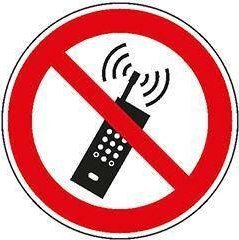 Znak zakazu, folia, Zakaz korzystania z tel.kom., sredn.200mm