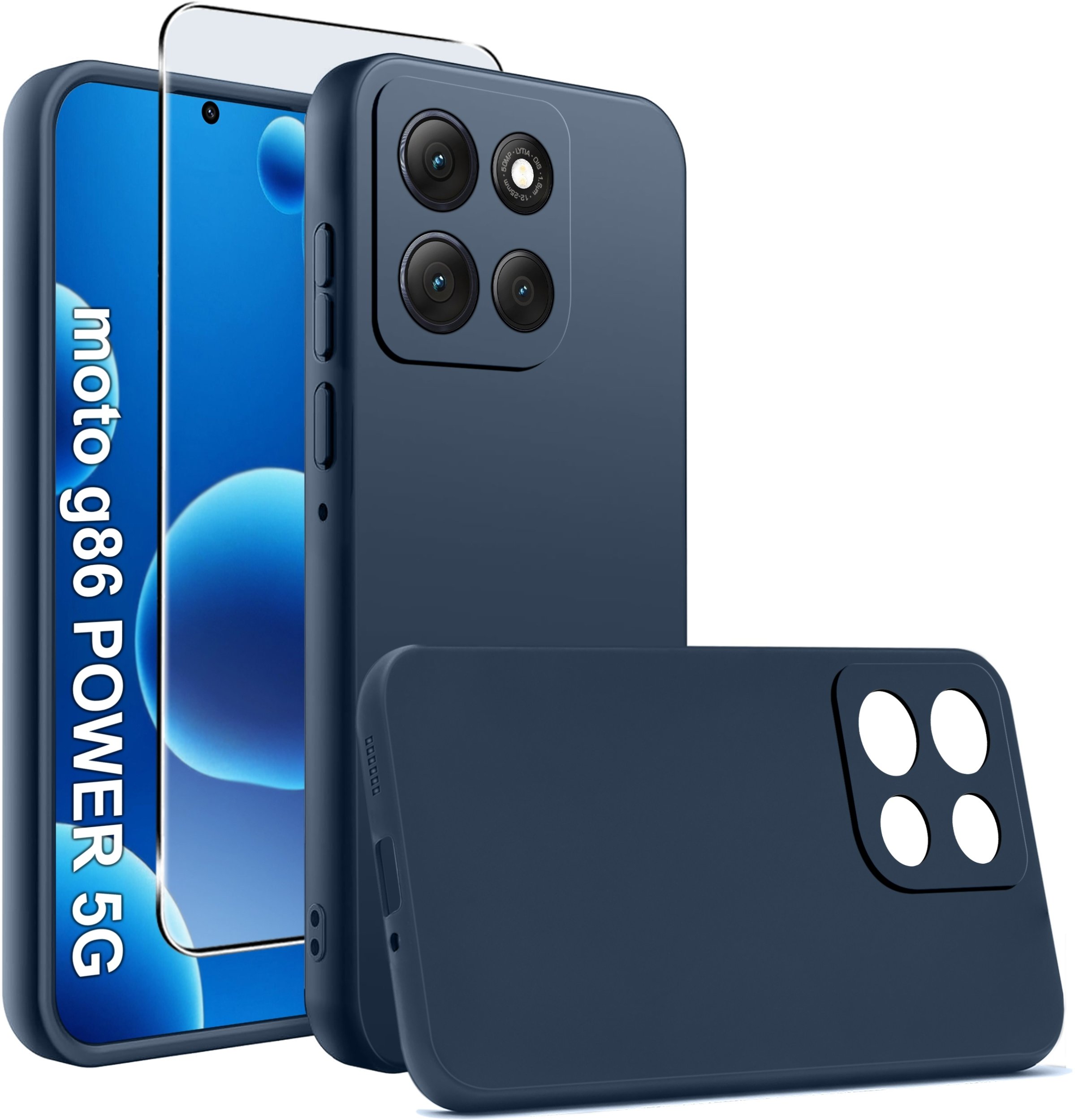 Etui Granatowe Matowe Silikon Slim do Motorola G86 Power + SZKŁO 9H