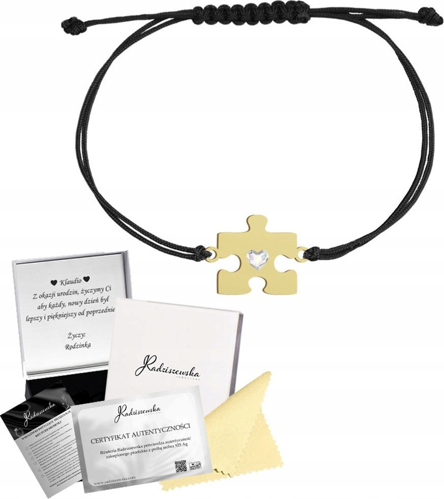 Radziszewska Jewellery Bransoletka Złota Puzzel Srebro 925 Grawer Sznurek Biżuteria Prezent GRAWER