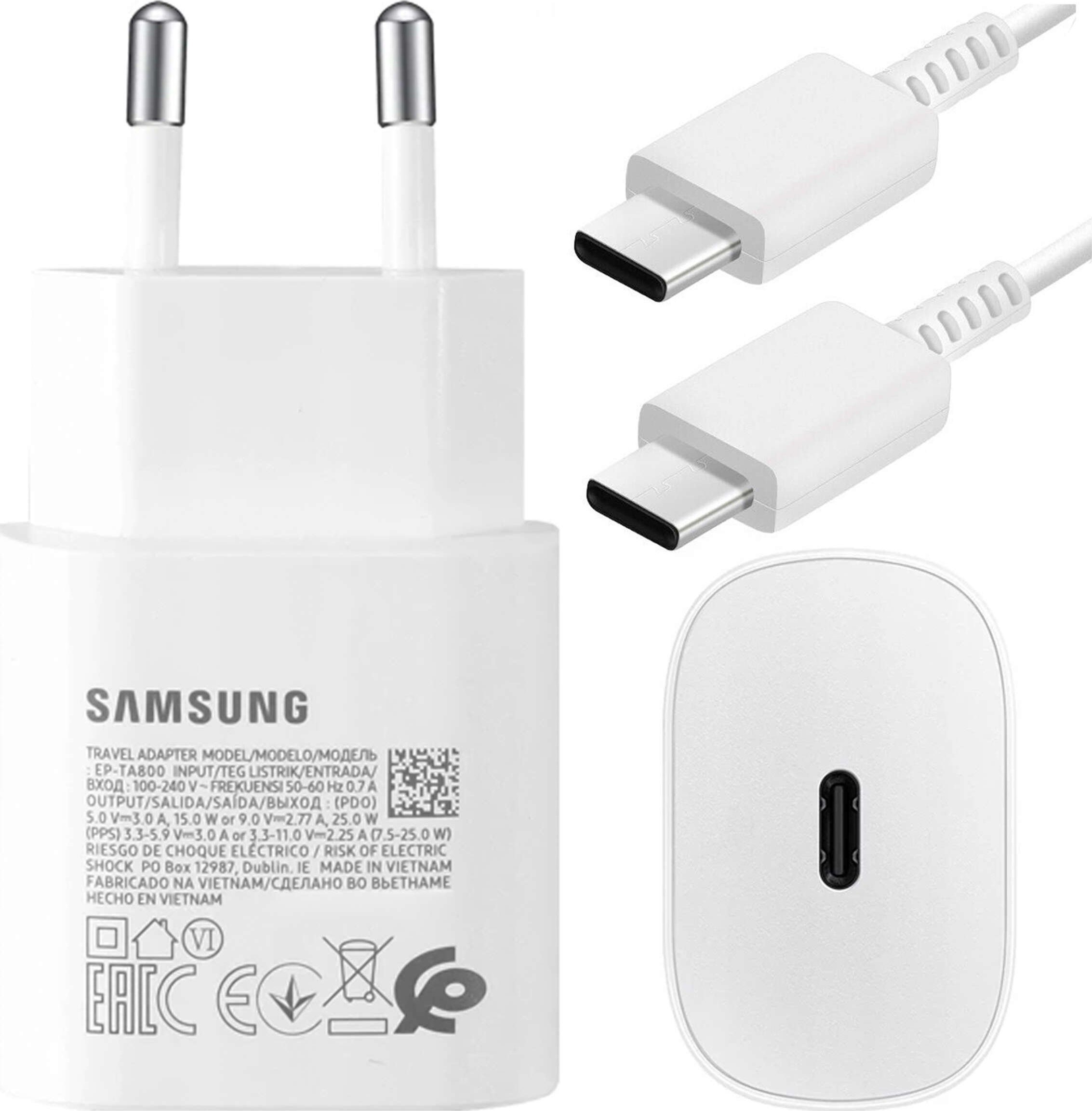Ładowarka Samsung Oryginalna Ładowarka sieciowa USB-C Samsung 25W + Kabel Type C 180cm Premium Super Fast Charge Zestaw Biała