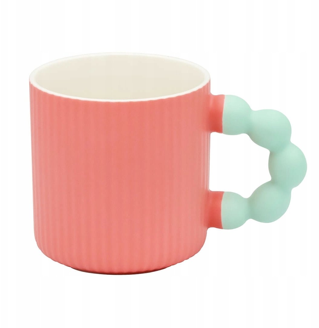 KUBEK PORCELANOWY NA KAWĘ HERBATĘ CZEKOLADĘ KORALOWY Z UCHWYTEM 300 ML PREZENT UPOMINEK DLA KOBIETY MAMY ŻONY BABCI DZIEWCZYNY KOLEŻANKI NIEJ