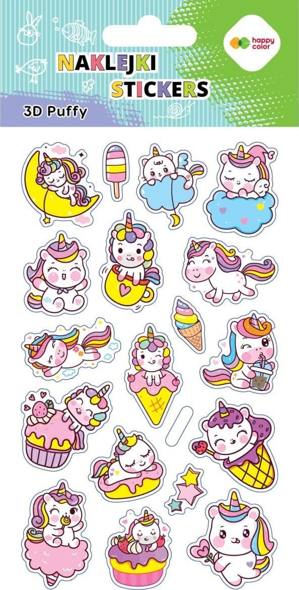 Naklejki 3D PUFFY-Unicorns, 10x20cm, Happy Color