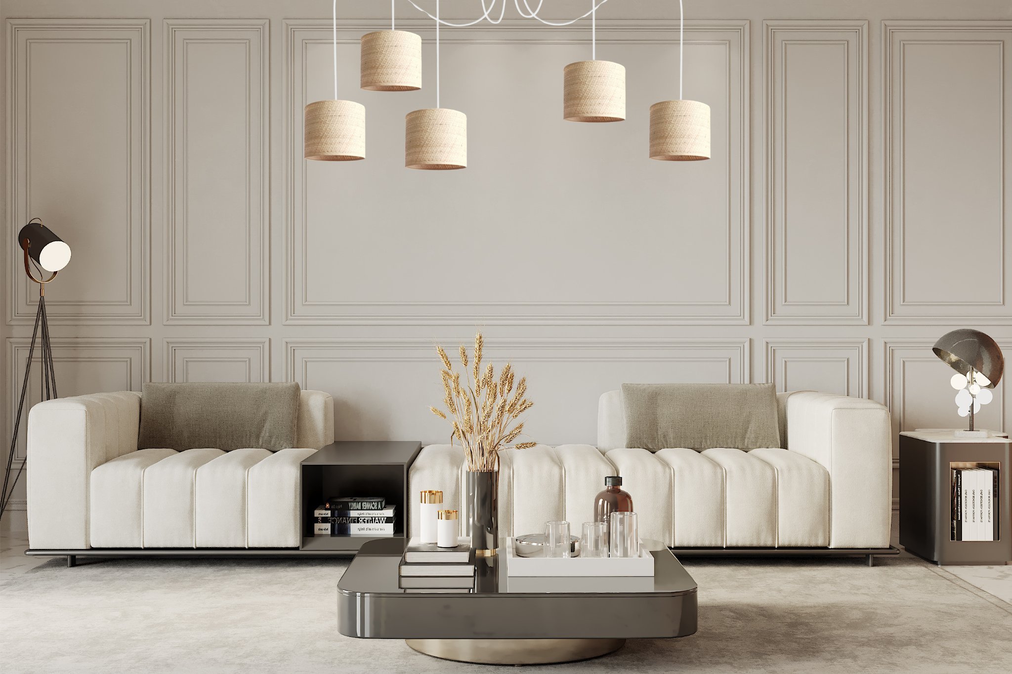 Lampa wisząca Solar Lampa wisząca sufitowa biała pająk BOHO rattan 5 żarówek