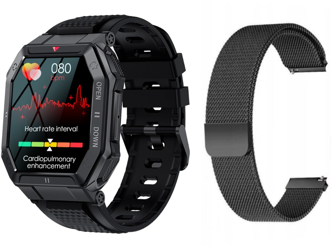 Nowy Smartwatch GlacierX Trail Black + Bransoleta mesh GX-TC55 BM