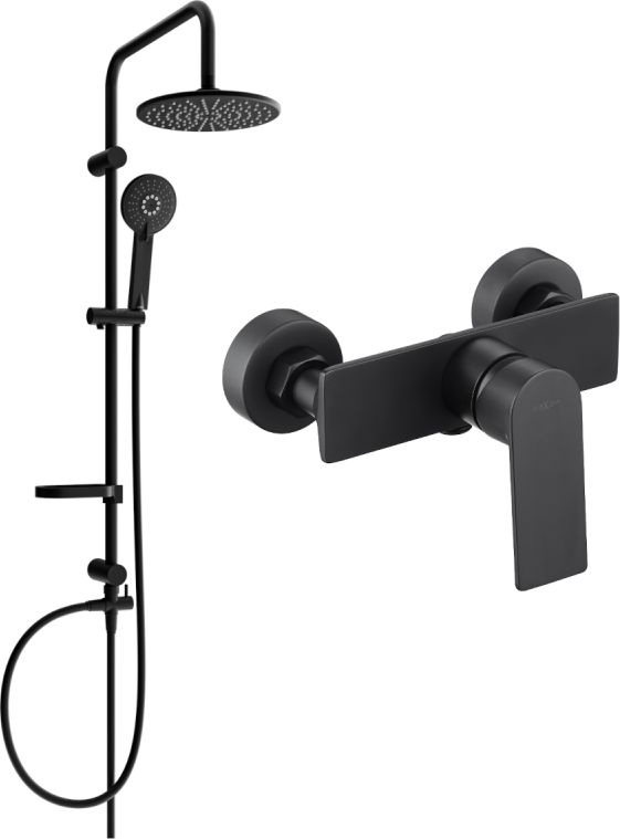 Zestaw prysznicowy Mexen Mexen Carl zestaw prysznicowy natynkowy z deszczownicą i baterią prysznicową Alexa, czarny - 71240240-70