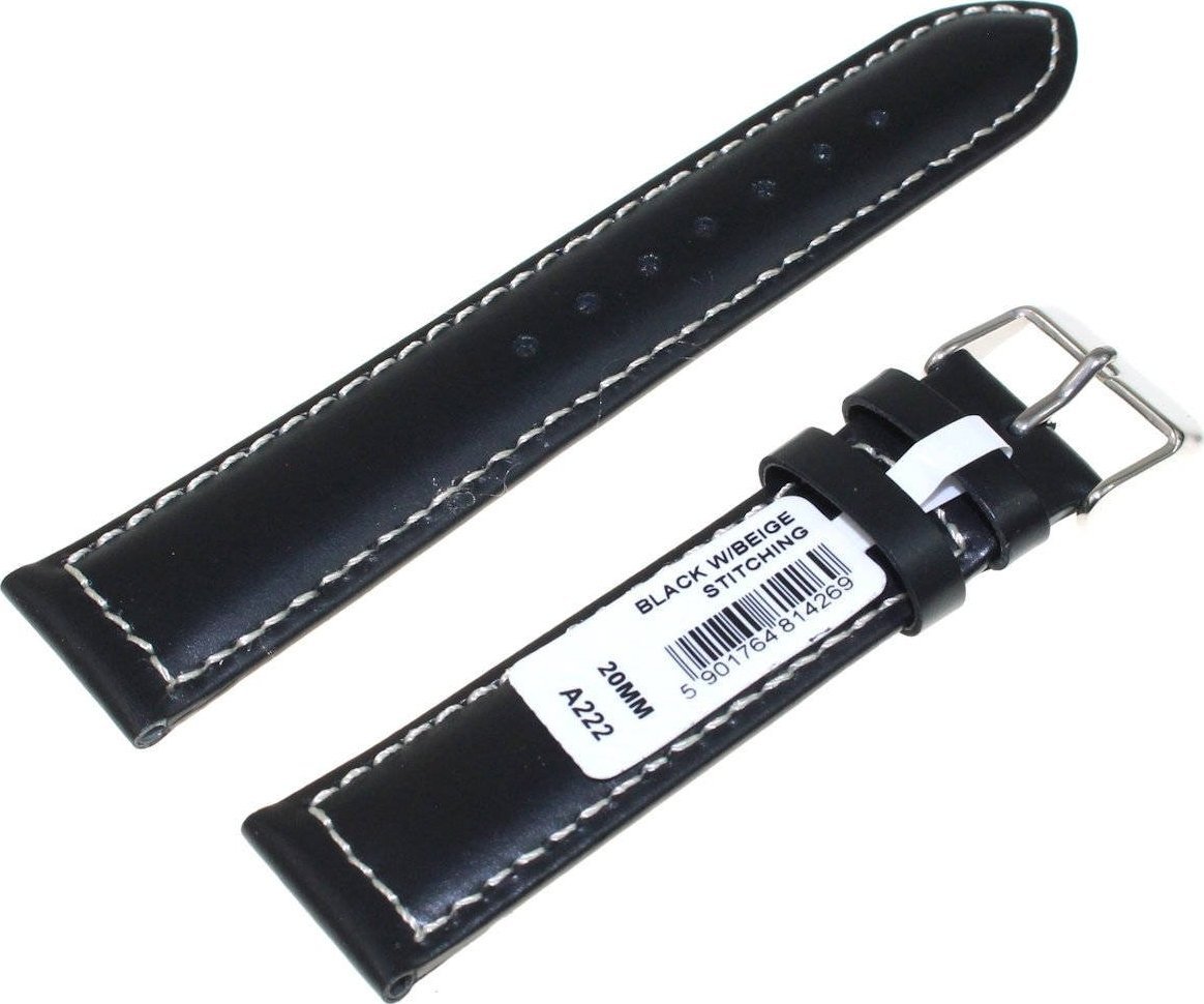 Chermond Skórzany pasek do zegarka 20 mm Chermond A222.20 czarny biała nitka