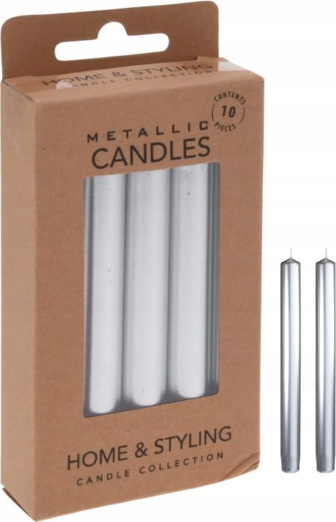 Koopman Zestaw 10 mini świec obiadowych srebrnych 10cm