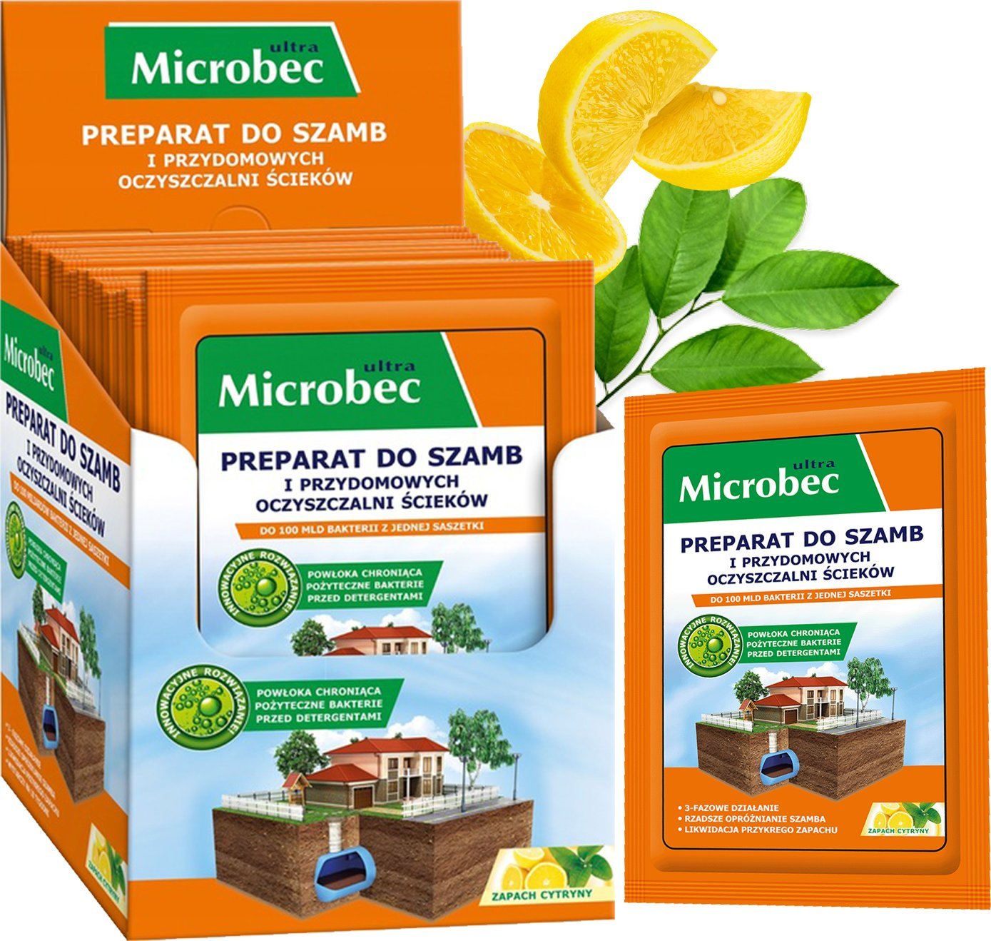 BROS - Microbec ULTRA 25g zapach cytryny - preparat do szamb - 18 szt.