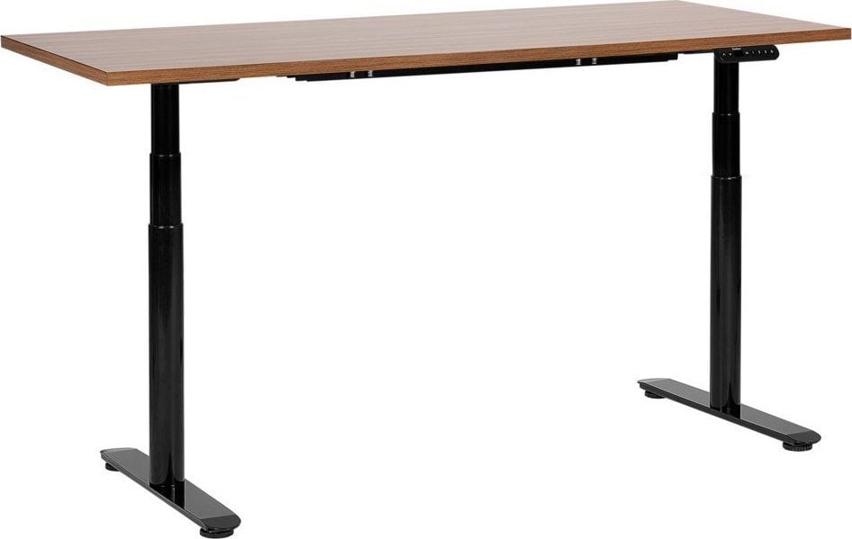 Biurko Beliani Biurko regulowane elektrycznie 160 x 72 cm ciemne drewno z czarnym DESTIN IV