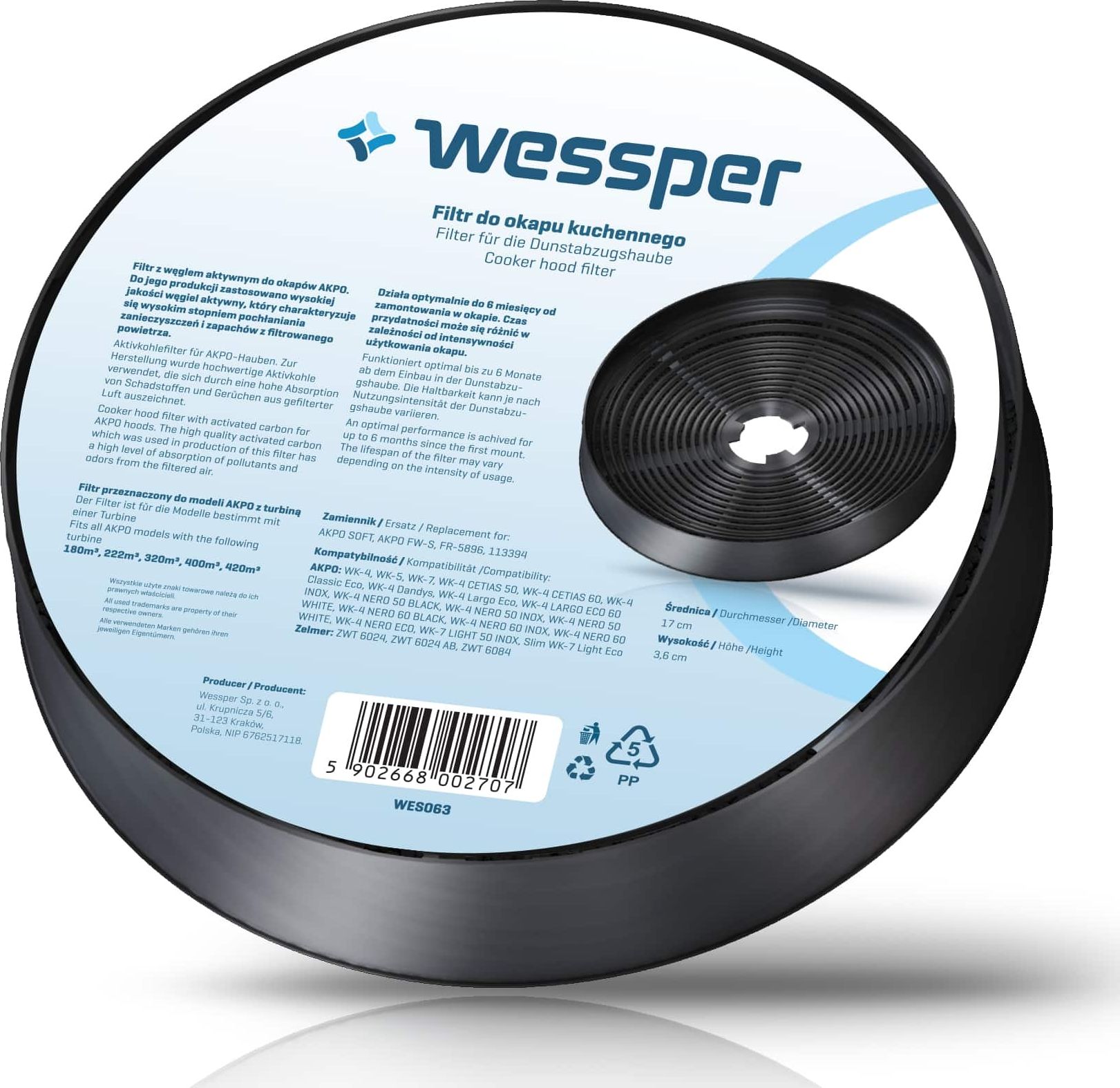 Wessper filtr węglowy do okapu AKPO Soft WK-4 WK-7 WK-5 (OP5896)