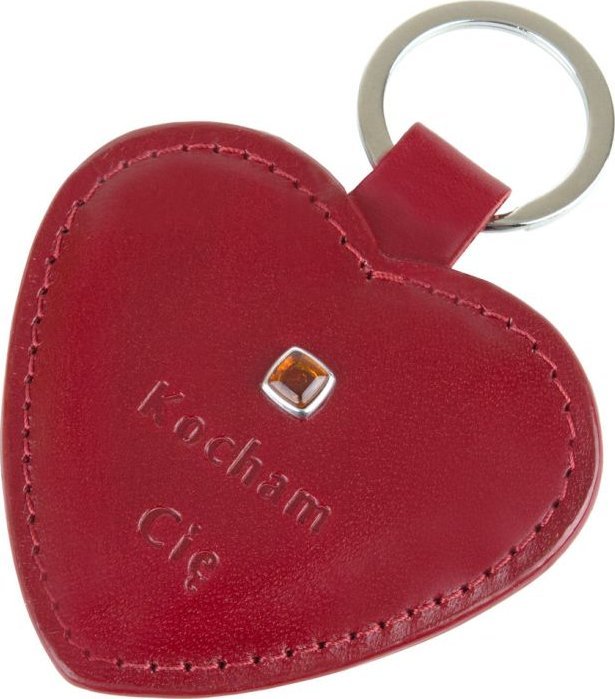 Breloczek Stefania Skórzany brelok serce "kocham cię" z bursztynem