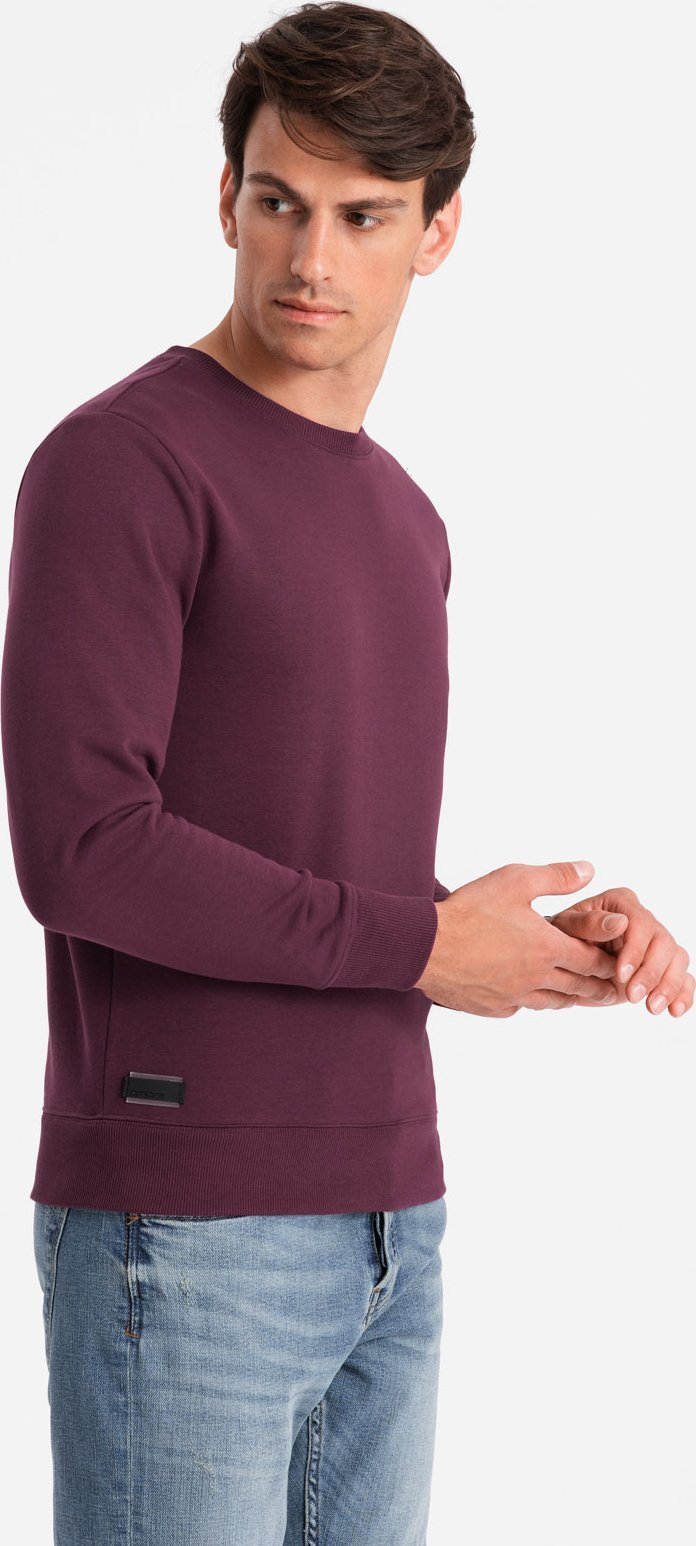 Ombre Męska bawełniana nierozpinana bluza dresowa BASIC bordowa V3 OM-SSBN-0159 S