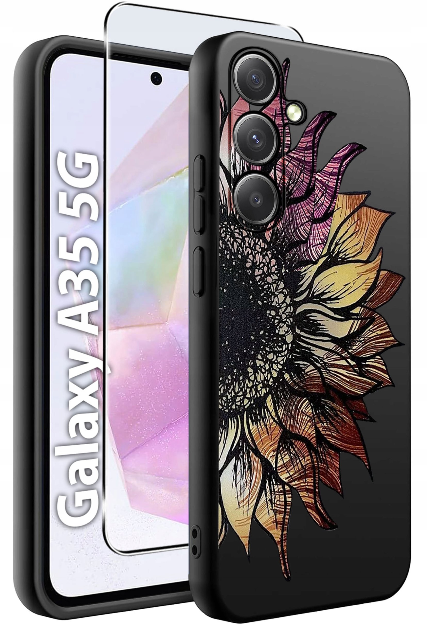 ETUI do Samsung A35 5G WZORY | SILIKONOWE MATT CASE + SZKŁO HARTOWANE 9H