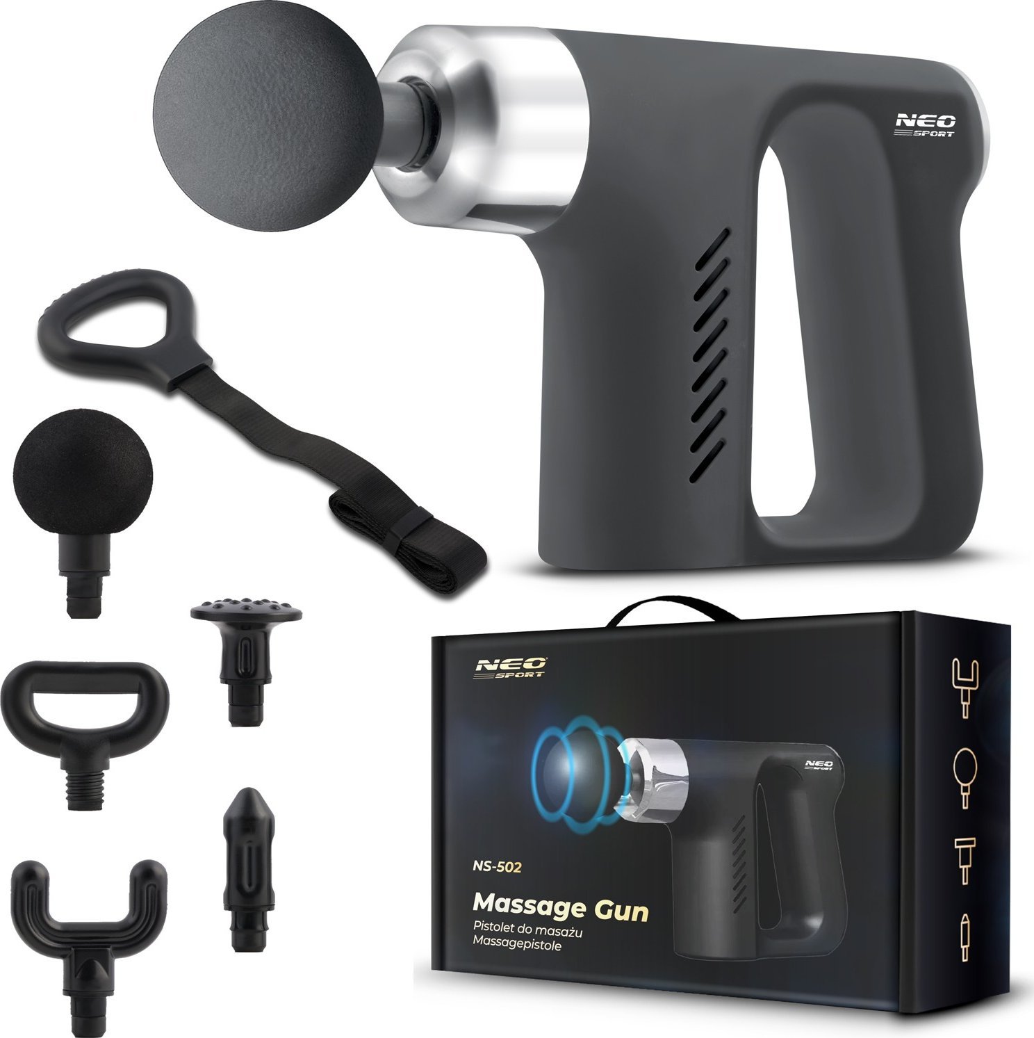 Neo-Sport NeoSport Pistolet do masażu ciała 5 nakładek NS-502 czarny