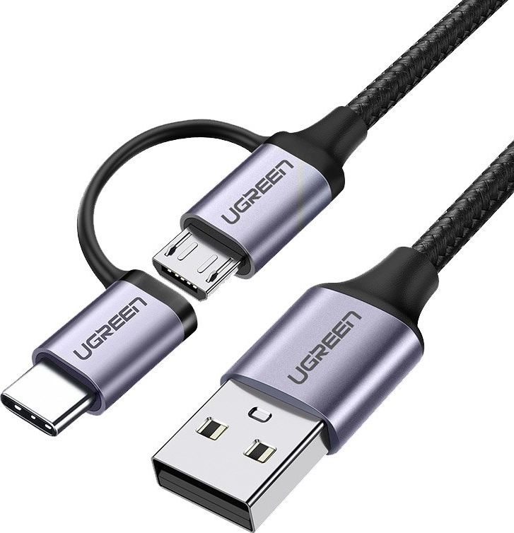 Kabel USB Ugreen USB-A - microUSB + USB-C 1 m Czarny (30875)